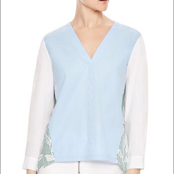 Sandro Top Aria Color Block Lace Inset Blouse - Picture 1 of 9